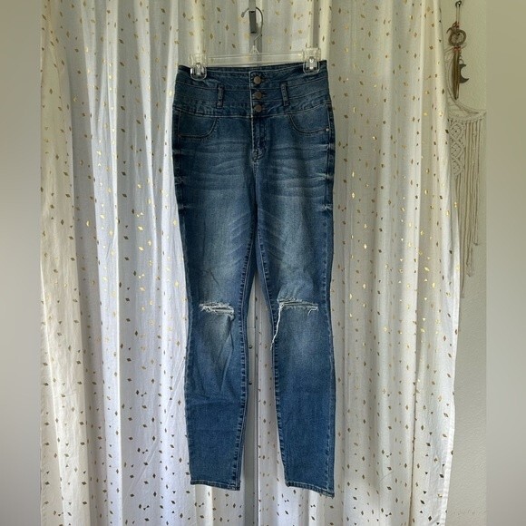 Refuge Women's High Waist Rise Jegging Skinny Distressed Stretch Denim Jeans 6 - Picture 2 of 4